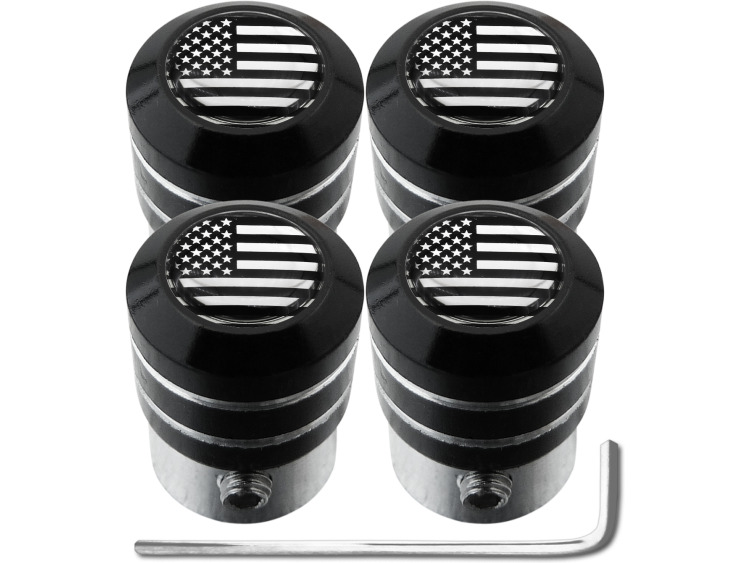 4 bouchons de valve antivol drapeau Am&eacute;ricain Etats-Unis USA noir & chrome "black"