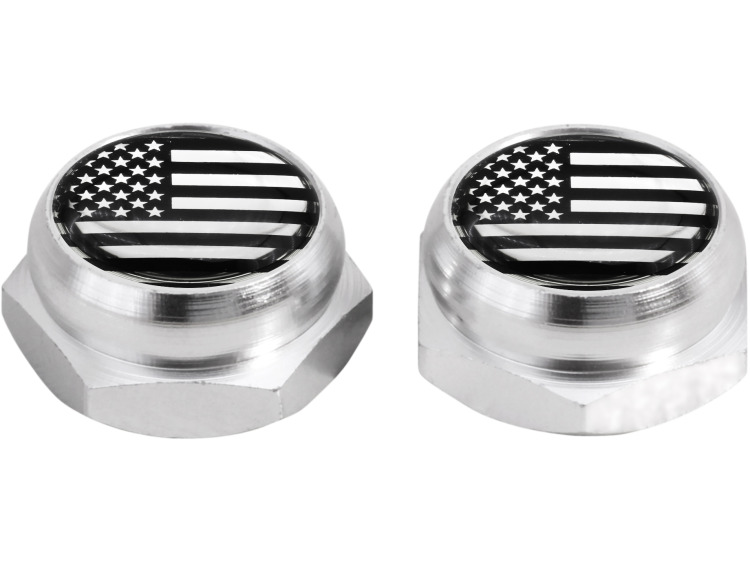 Cache-rivets pour plaque d'immatriculation drapeau Am&eacute;ricain Etats-Unis USA (argent) chrome